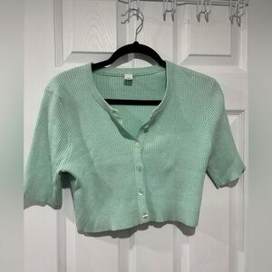 Ribbed Cardigan Cropped - Mint Green